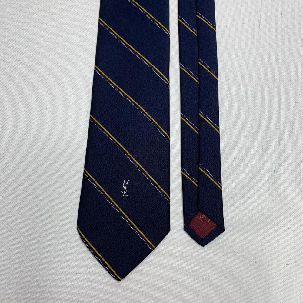 Yves Saint Laurent Silk Tie – Navy Gold Diagonal Stripe - Picture 2 of 4